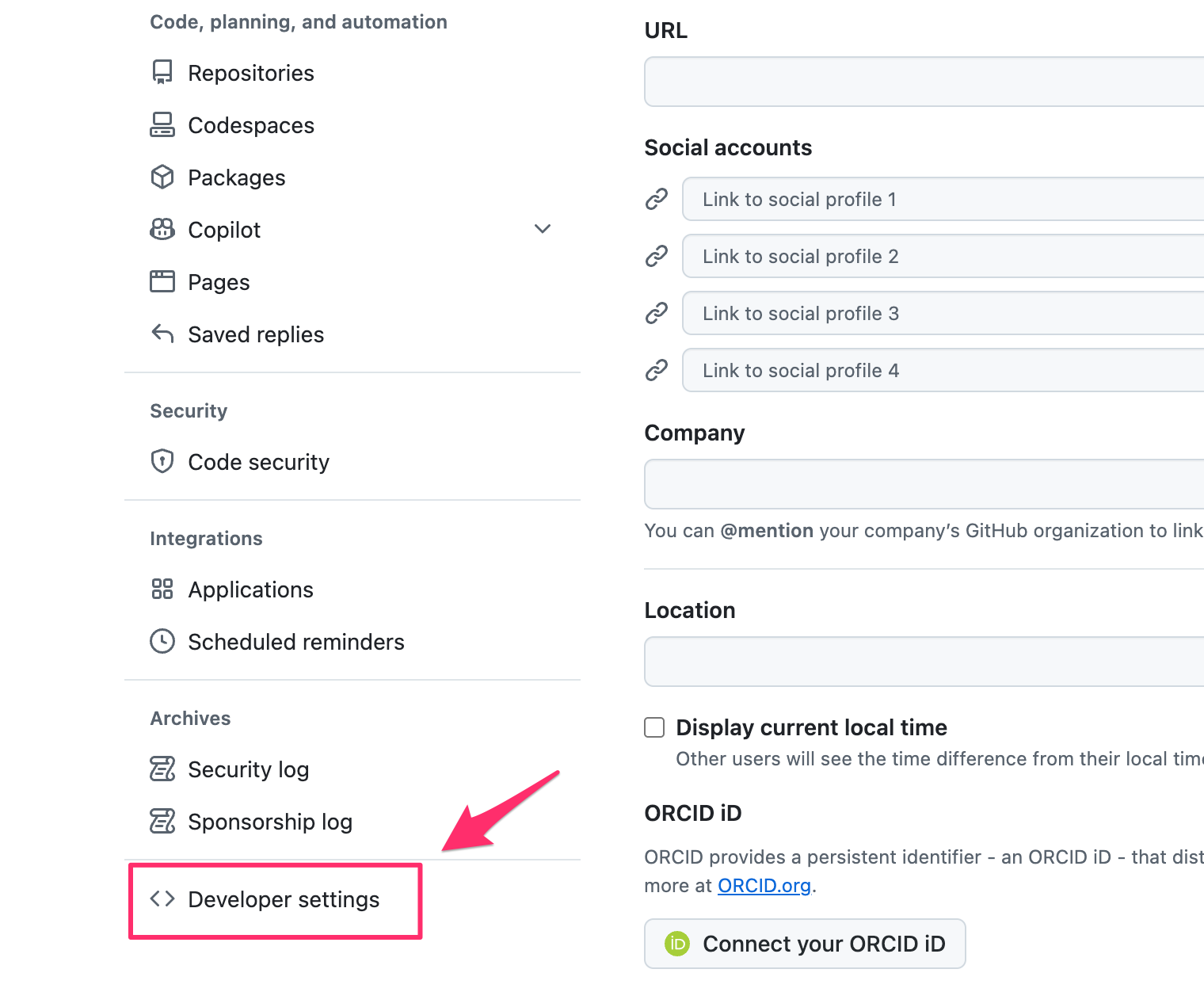 設定の左メニュー最下部にあるDeveloper settings