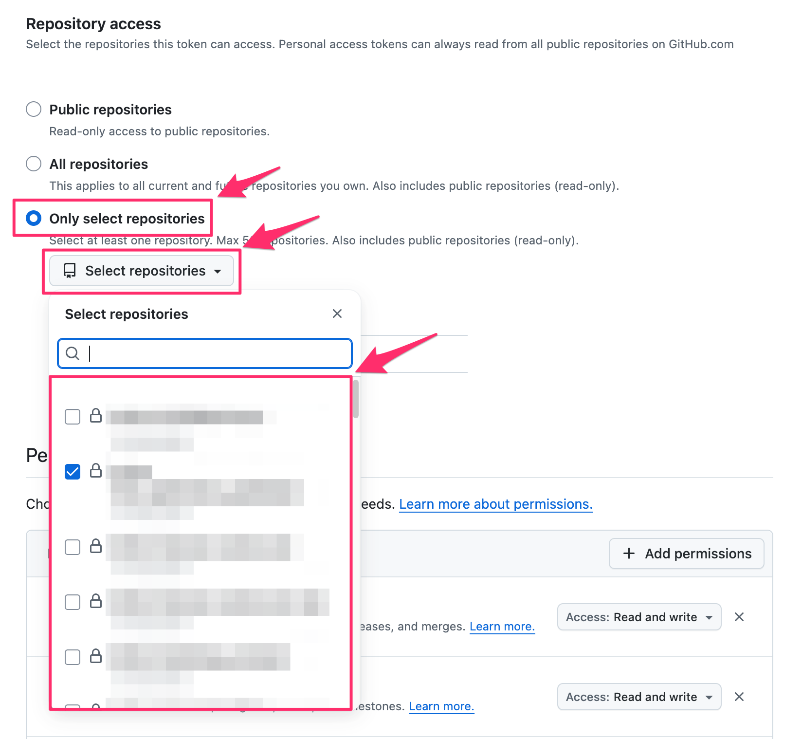 Only select repositoriesで対象リポジトリを選ぶ