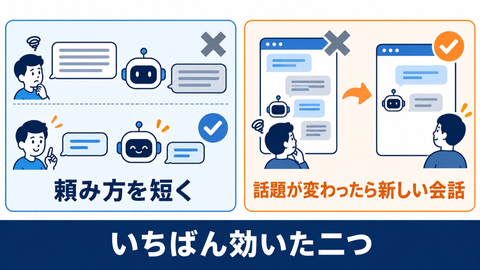 いちばん効いた2つ。頼み方を短くする、話題が変わったら新しい会話を開く
