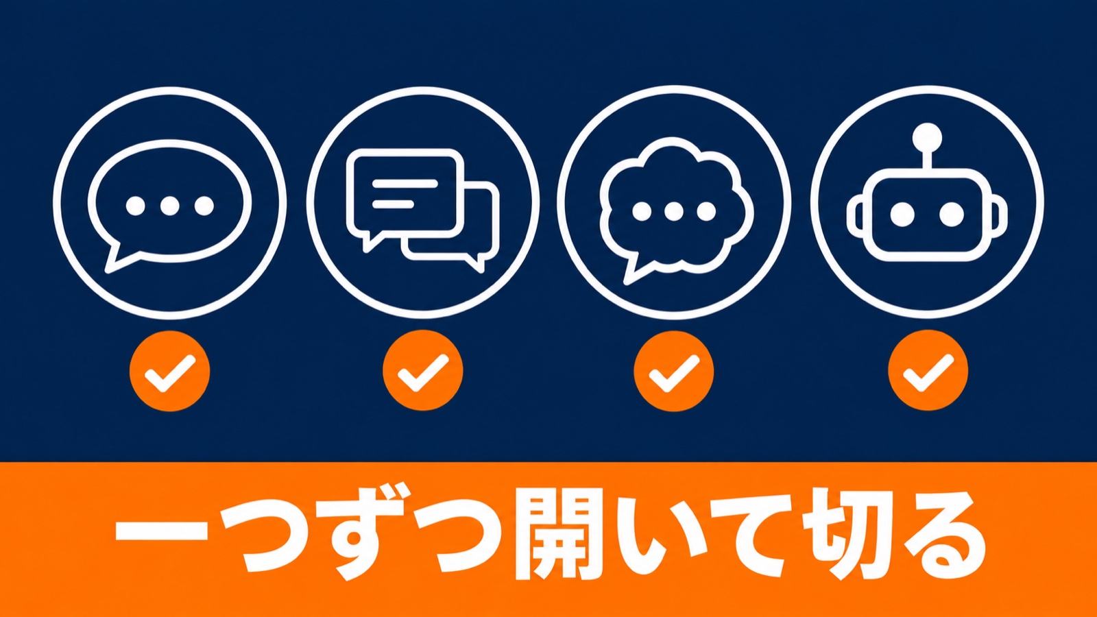 四つの対話型AIのアイコンが並び、それぞれにチェック印が付いた図