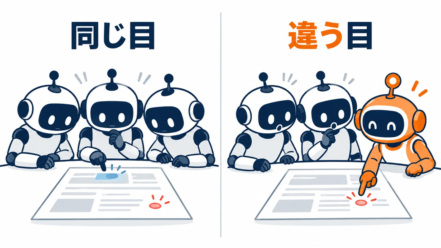 チェック役が全員同じAIだと、見る所が似る。別の会社のAIを足すと、違う目が入る。