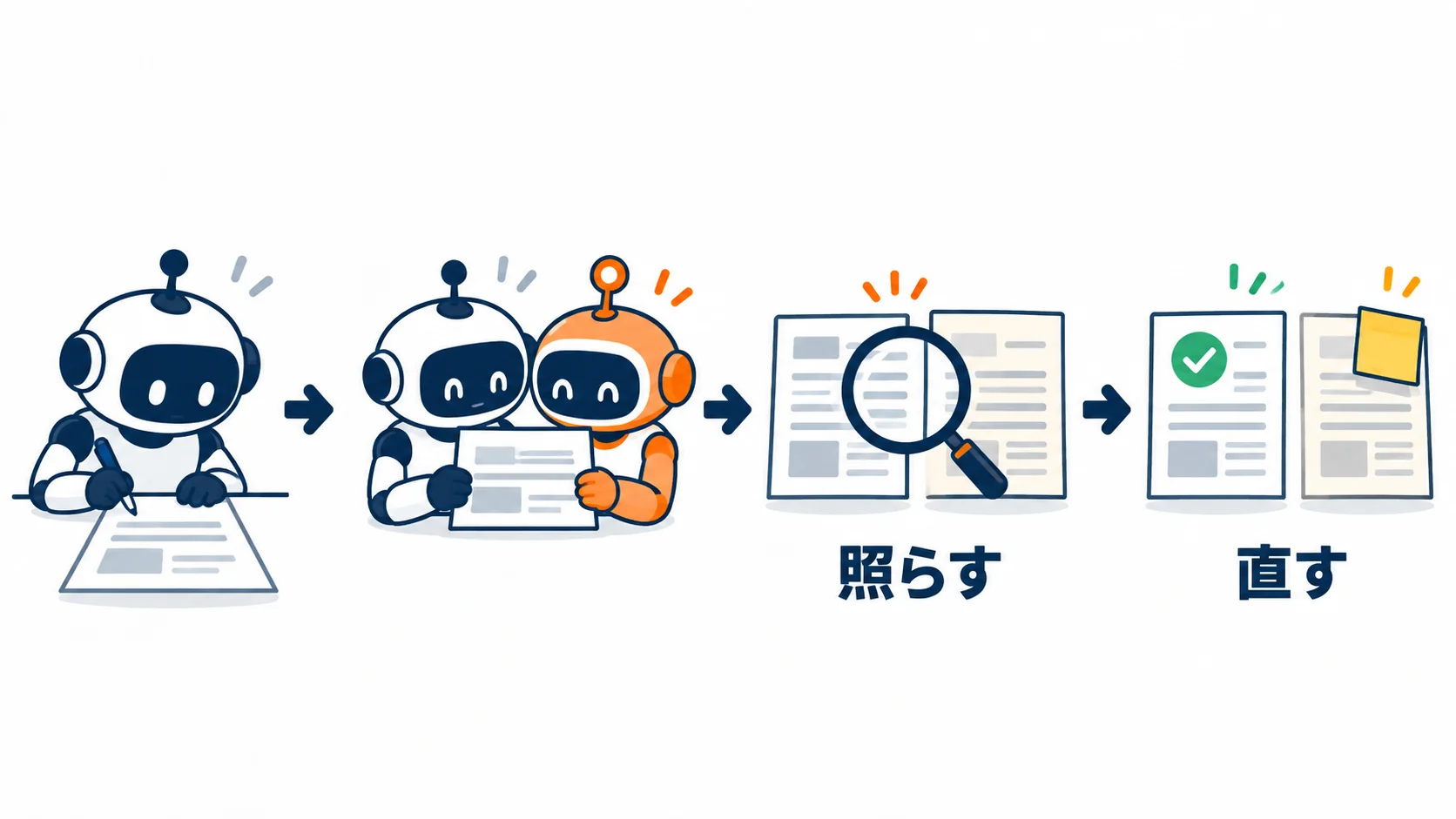 書く→2つのAIが同時に読む→元のメモと照らす→正しいものだけ直す。