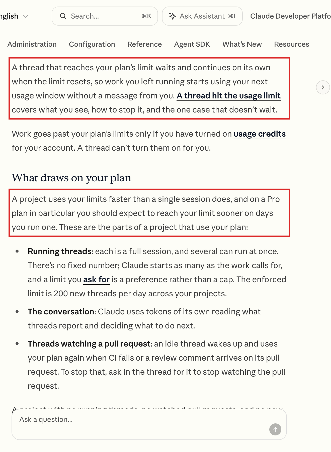 公式ドキュメントの「Usage and cost」の節。Proは上限に早く達する、という記述に赤枠