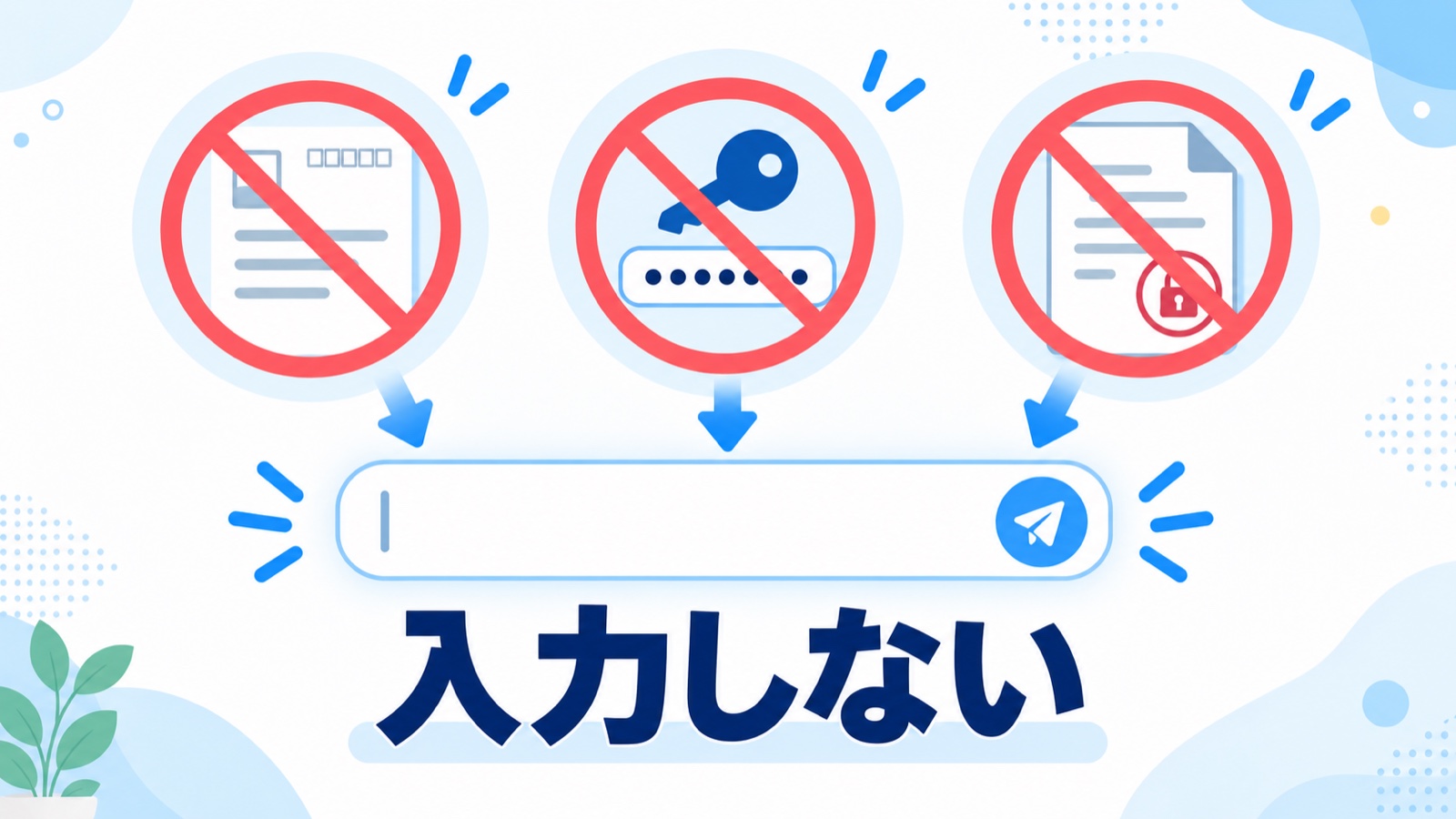 住所の紙・パスワード・社外秘の書類が禁止マークで止められ、チャットの入力欄に入らない