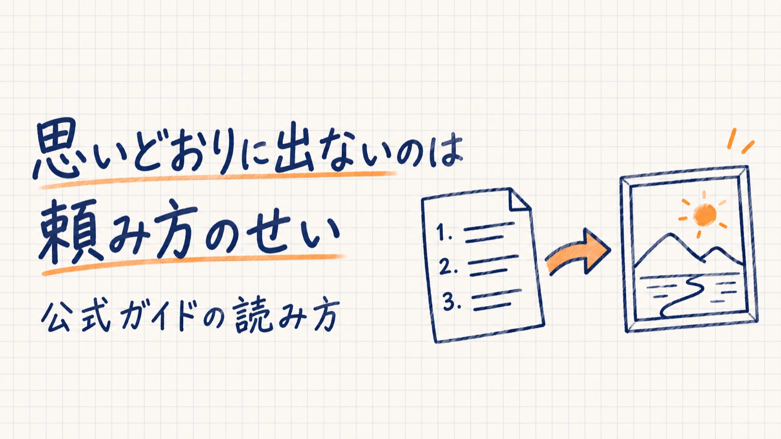 思いどおりに出ないのは頼み方のせい、公式ガイドの読み方と書かれた手描きのアイキャッチ