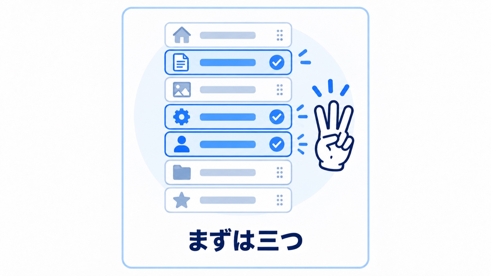 七つのメニューのうち三つにチェックが付いている
