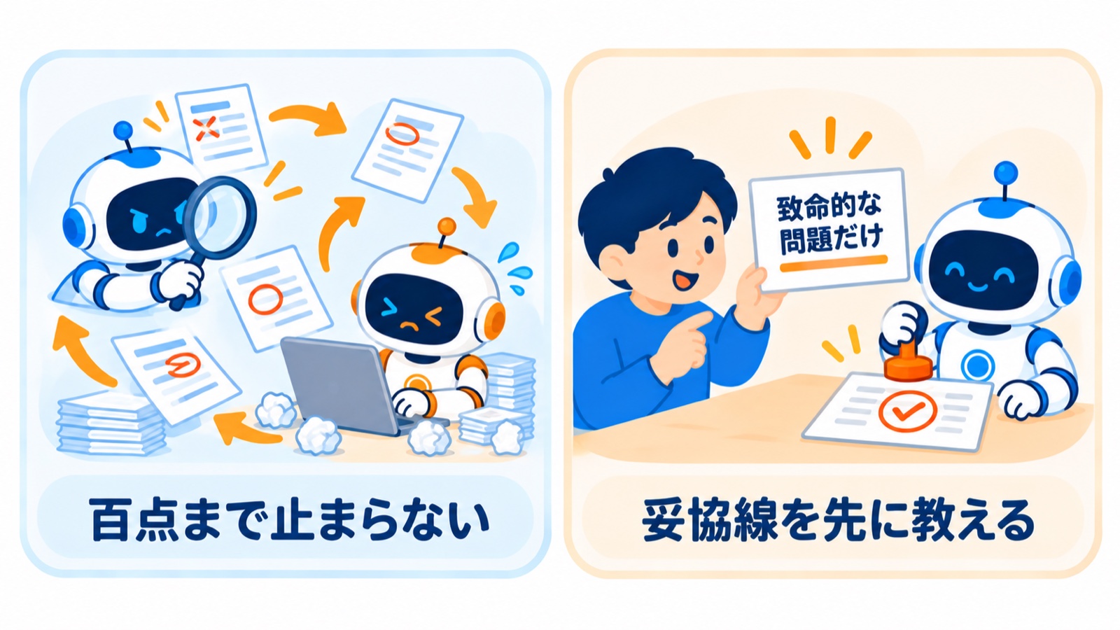 AIは放っておくと100点まで止まらない。妥協線を先に教えると合格を出す