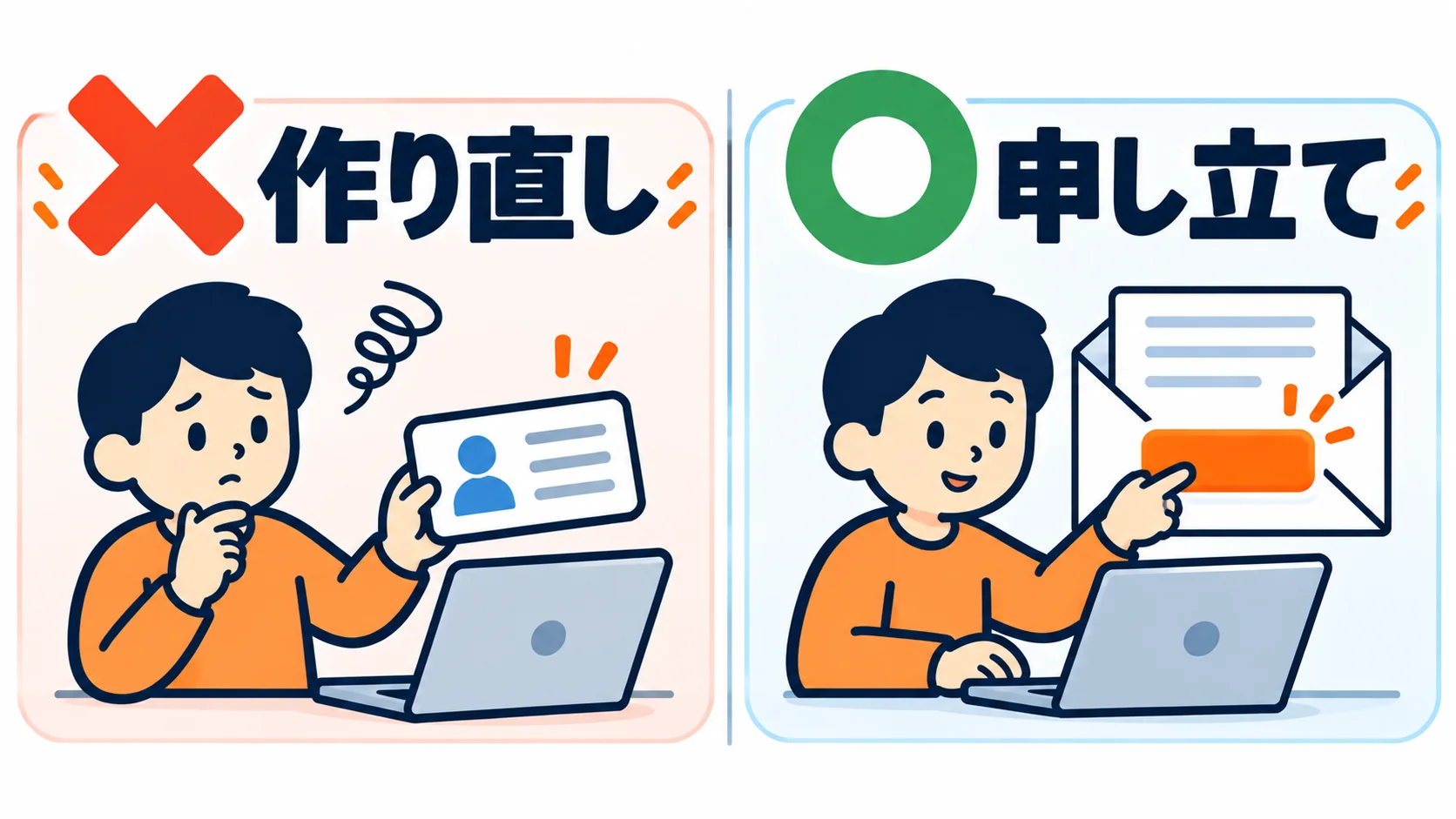止められたときの動き方の図。新しいアカウントを作るのは×、メールのリンクから申し立てるのは○